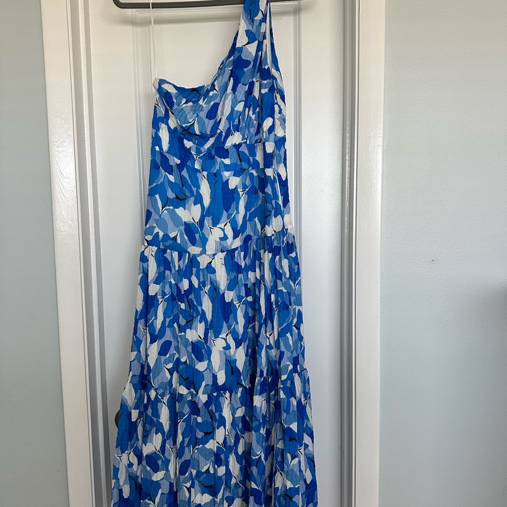 Blue and White One Shoulder Dress